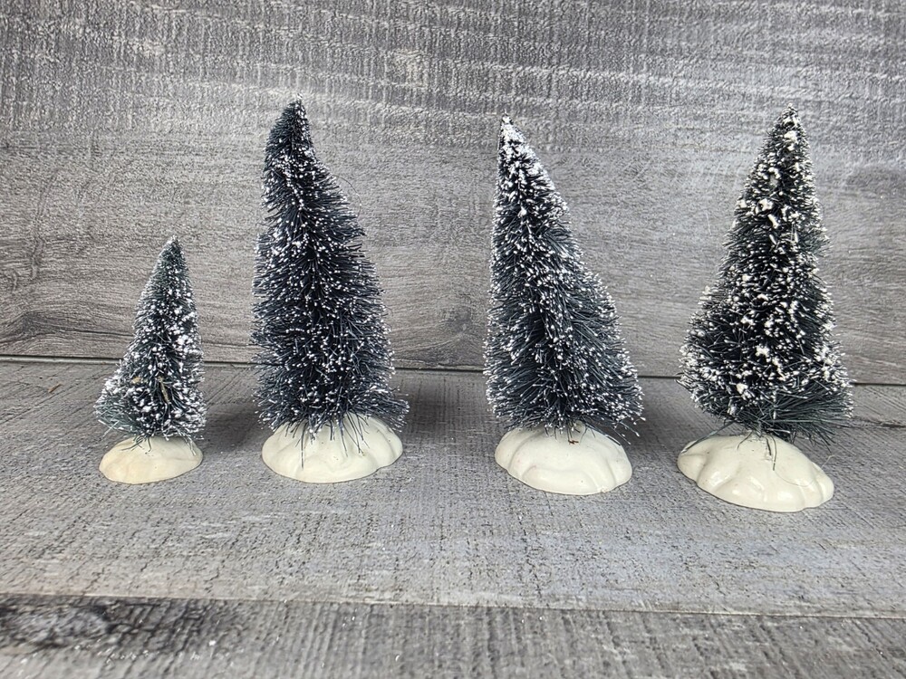 Lemax Christmas Village Snow Tipped Green Bottle Brush Trees Set 215a